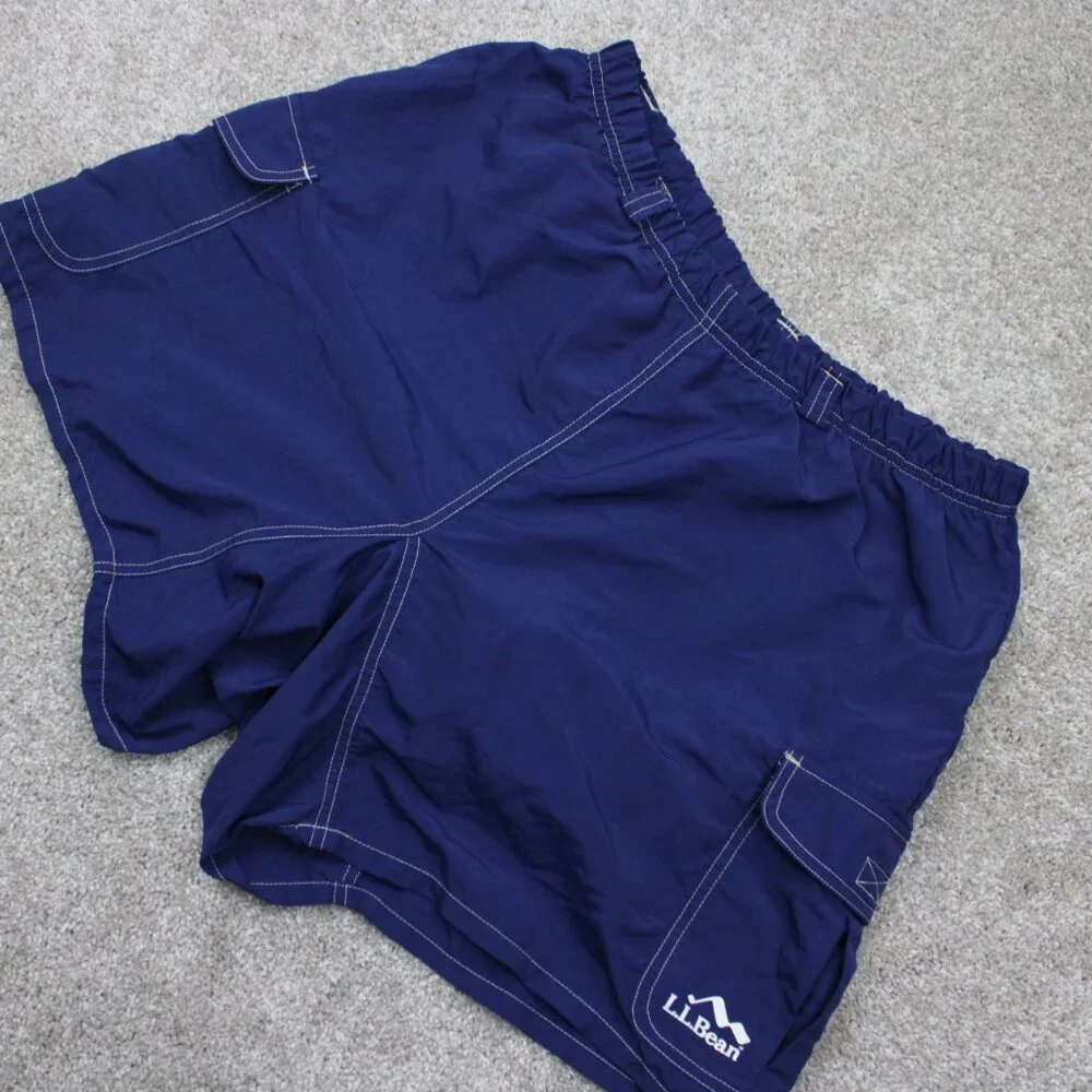 L.L. Bean Cycling Shorts Women Large Blue Inner Padded Cargo Pocket w/ 7